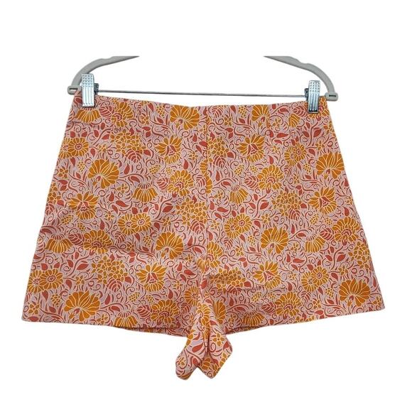 New NWT Zara Linen Cotton Floral Shorts Size Large Pink Orange - Picture 4 of 11